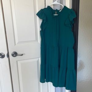 Entro Jewel Tone Green Ruffle Tiered Dress